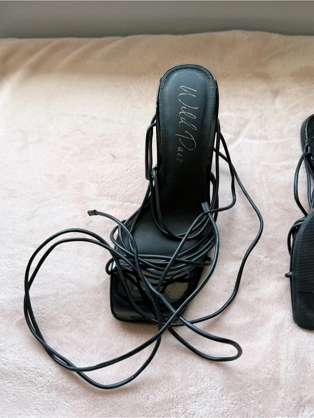 Wild Pair Black Strappy Lace-Up Heeled Sandals